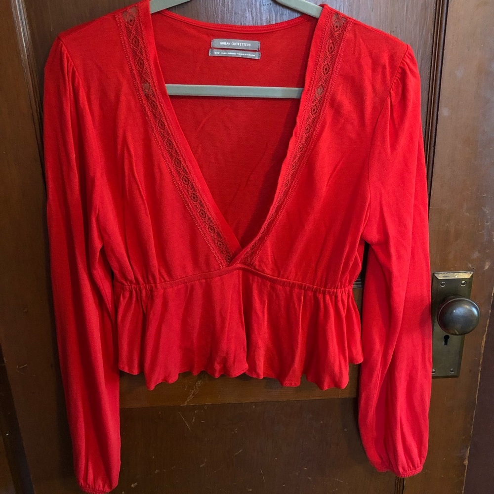 Urban Outfitters Cherry red long-sleeve crop top